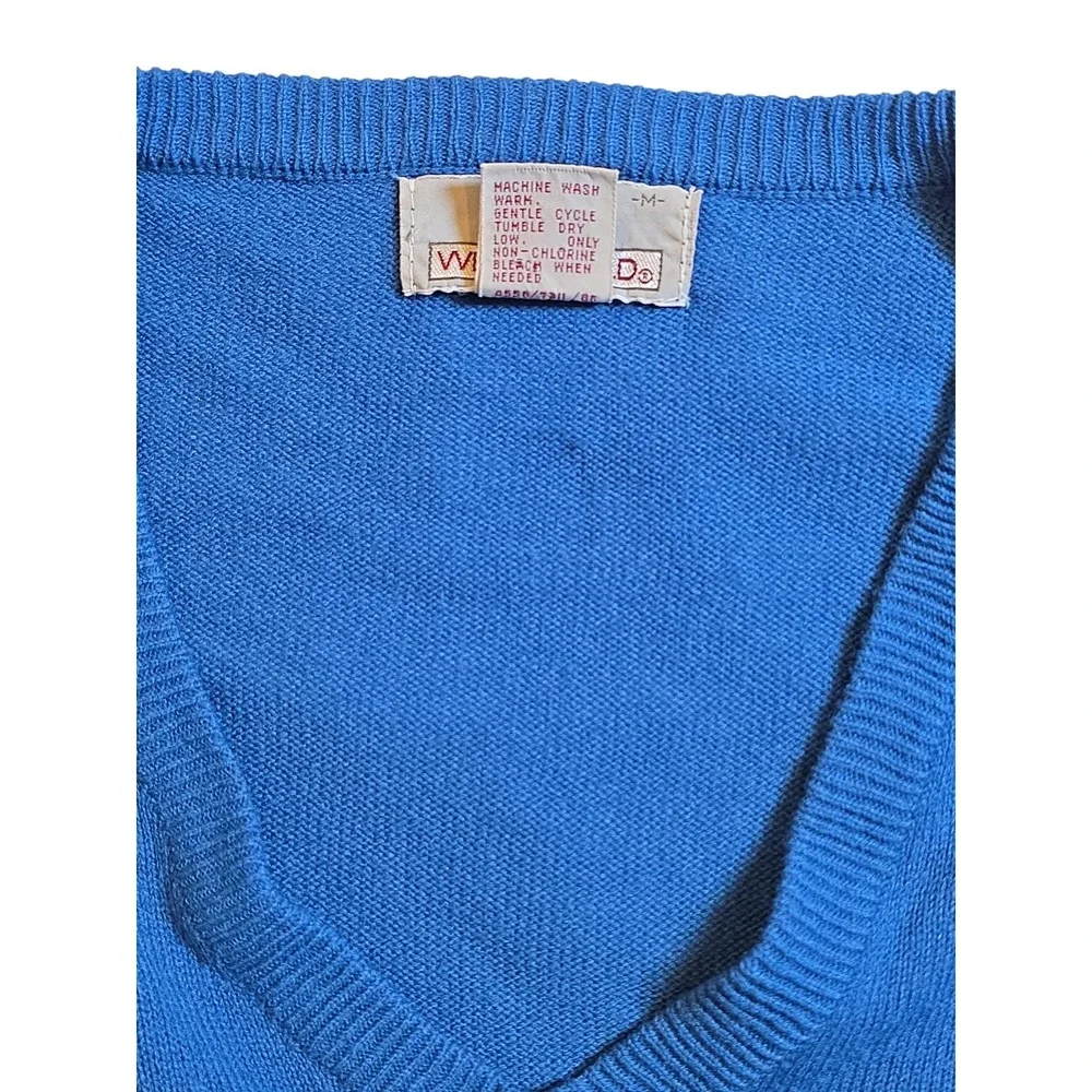 Vintage Wedgefield Blue V Neck Sweater Mens M Made in Korea Acrylic
